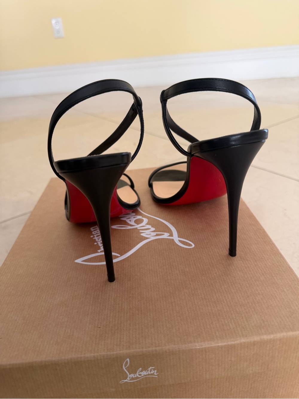 Christian Louboutin Women's Black Leather Slingback Sandal 100mm heel - Picture 9 of 15